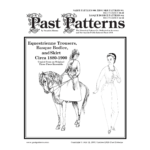 Victorian Riding Habit Ensemble Downloads | Equestrienne Skirt, Bodice & Trousers | Past Patterns Victorian Riding Habit Ensemble Sewing Pattern illustration of late Victorian equestrienne outfit with riding jacket, side saddle skirt, and riding trousers
