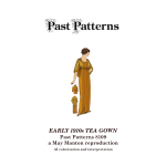Early 1910s Tea Gown Sewing Pattern | Past Patterns 8109 Colorized illustration of an Early 1910s Tea Gown Sewing Pattern, showing a mustard-gold Edwardian tea gown with lace-trimmed sleeves, vertical paneling, and inset front and back views based on the original May Manton design.