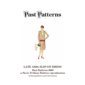 Late 1920s Slip-On Dress Sewing Pattern colorized illustration with surplice waist and plaited wrap skirt