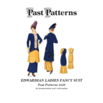 Edwardian Ladies Fancy Suit Sewing Pattern | Past Patterns 5830 Edwardian Ladies Fancy Suit Sewing Pattern colorized illustration showing tunic-style outer garment with flared skirt and long sleeves, circa 1914