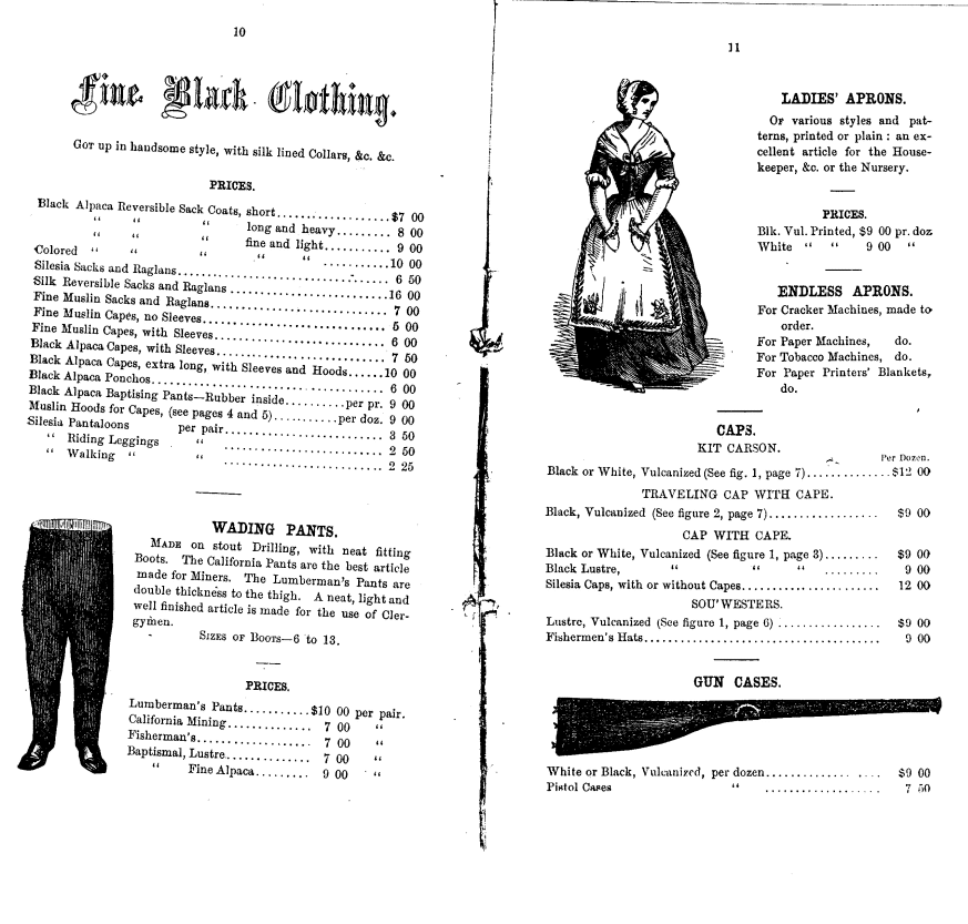 Wading Pants, Ladies Aprons, Caps, Gun Cases - 1858 Union Rubber Co Catalogue