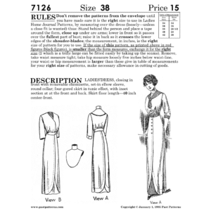 Pattern 7126 Early 1900s Front Closing Dress Sewing Pattern