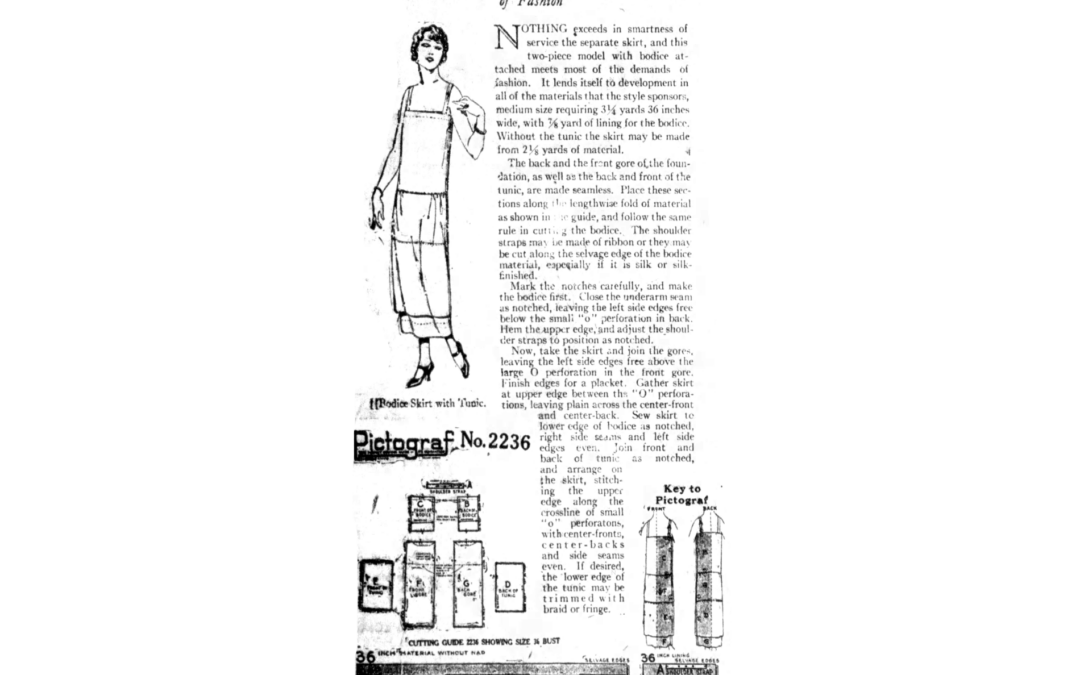 1924 Pictograf Sewing Pattern 2236 Advertisement with Construction Instructions – Two Piece Bodice Skirt