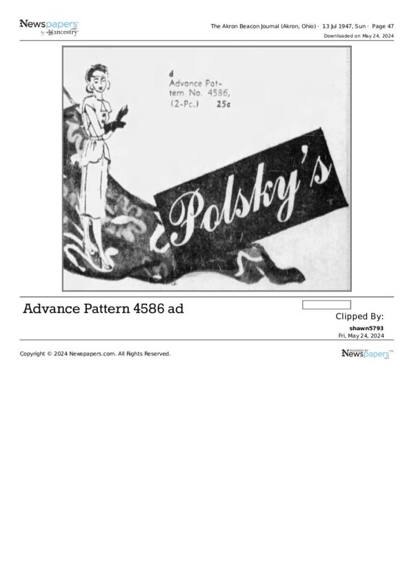 Late 1940s Two-Piece Dress with Peplum Sewing Pattern | Past Patterns 4586 - Image 4