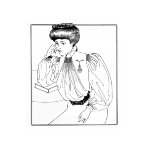 Instant-access Mid 1890s Eretria Blouse Waist Downloads with bishop sleeves and boned lining. Includes 36", A0, A4, and 8.5"x11" formats. Sizes 10–16.