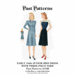 Past Patterns 2570B, Early 1940s Junior Miss Dress with Three-Piece Yoke Downloads, colorized WWII Du Barry PDF pattern in denim blue and deep green, Bust 30.