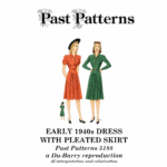 Early 1940s Dress with Pleated Skirt Downloads | Past Patterns 5188 Colorized illustration from the front cover of Early 1940s Dress with Pleated Skirt Downloads, showing two women in wartime-era dresses with pleated skirts and tailored bodices.