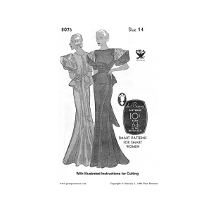 1930s Floor Length Evening Gown Downloads pattern cover showing original DuBarry illustration of formal gown with sweeping skirt and fitted bodice