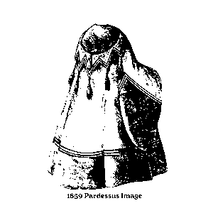 Black and white reproduction of an 1859 Victorian pardessus cloak showing mid-century outerwear styling from Godey’s Lady’s Book
