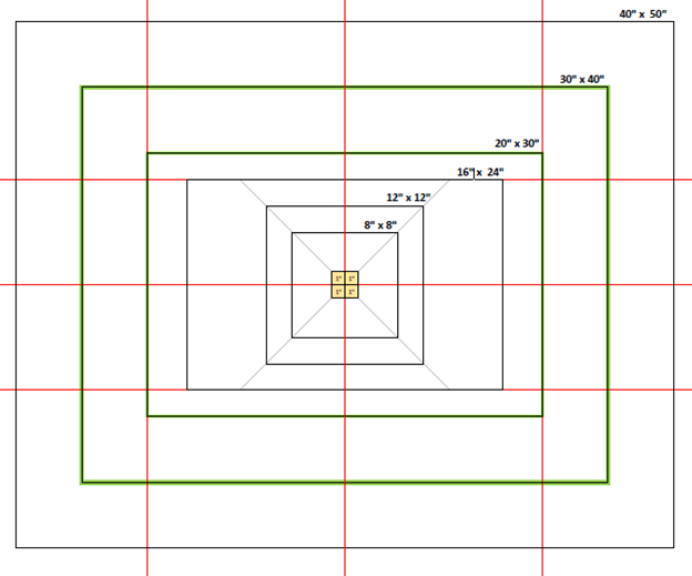 Checking projector sewing pattern scale with a ruler on a gridded mat.