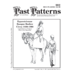 Victorian Equestrienne Basque Bodice Sewing Pattern | Riding Habit Jacket | Past Patterns 902 Victorian Equestrienne Basque Bodice Sewing Pattern illustration showing fitted late Victorian riding habit jacket worn with equestrienne skirt