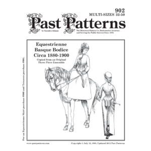 Victorian Equestrienne Basque Bodice Sewing Pattern illustration showing fitted late Victorian riding habit jacket worn with equestrienne skirt